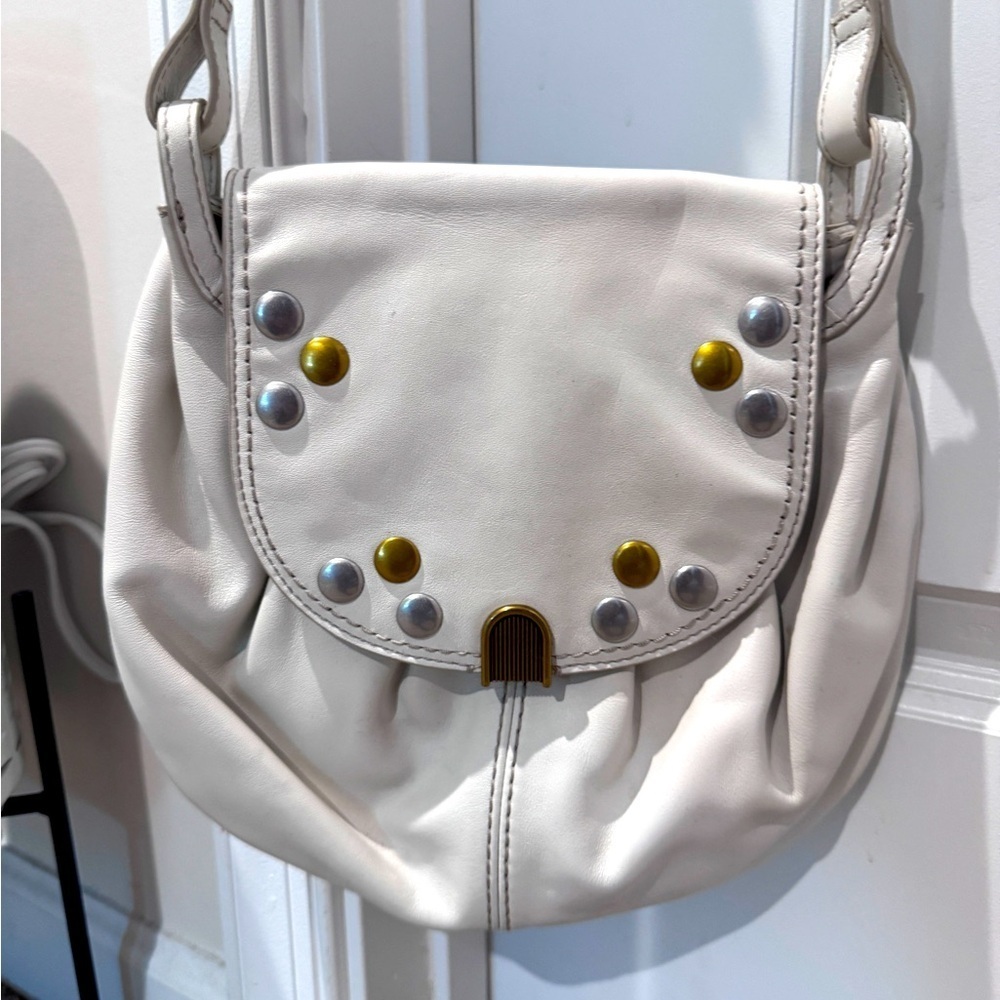 Fossil Gigi White Leather Flap Crossbody w/ Metallic Accents in Great Condition